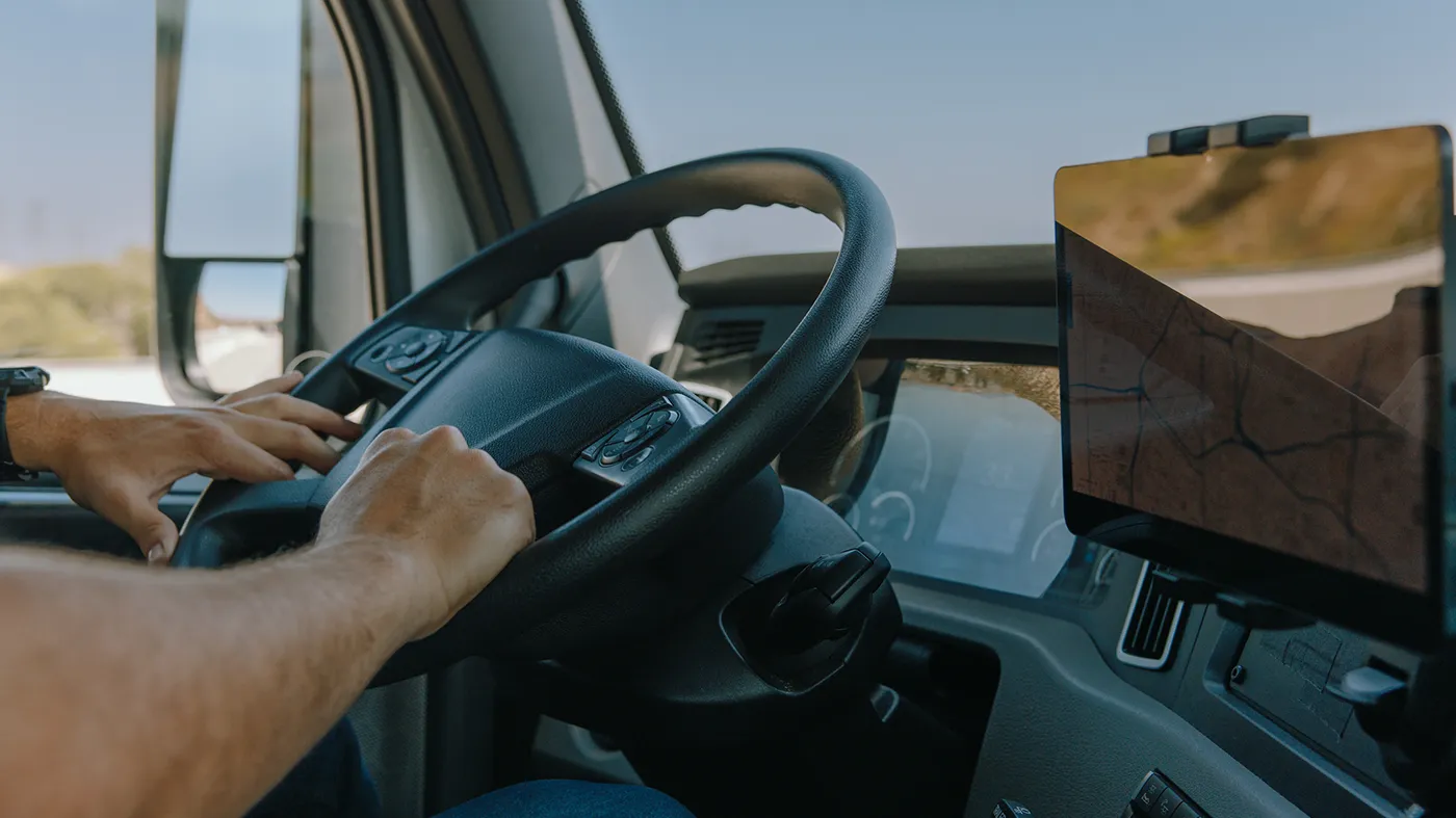 Close up of man driving a truck