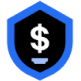 Blue shield icon with a white dollar sign in the center on a black background.