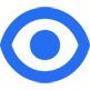 A simple blue eye icon with a circular pupil in the center surrounded by an oval outline.